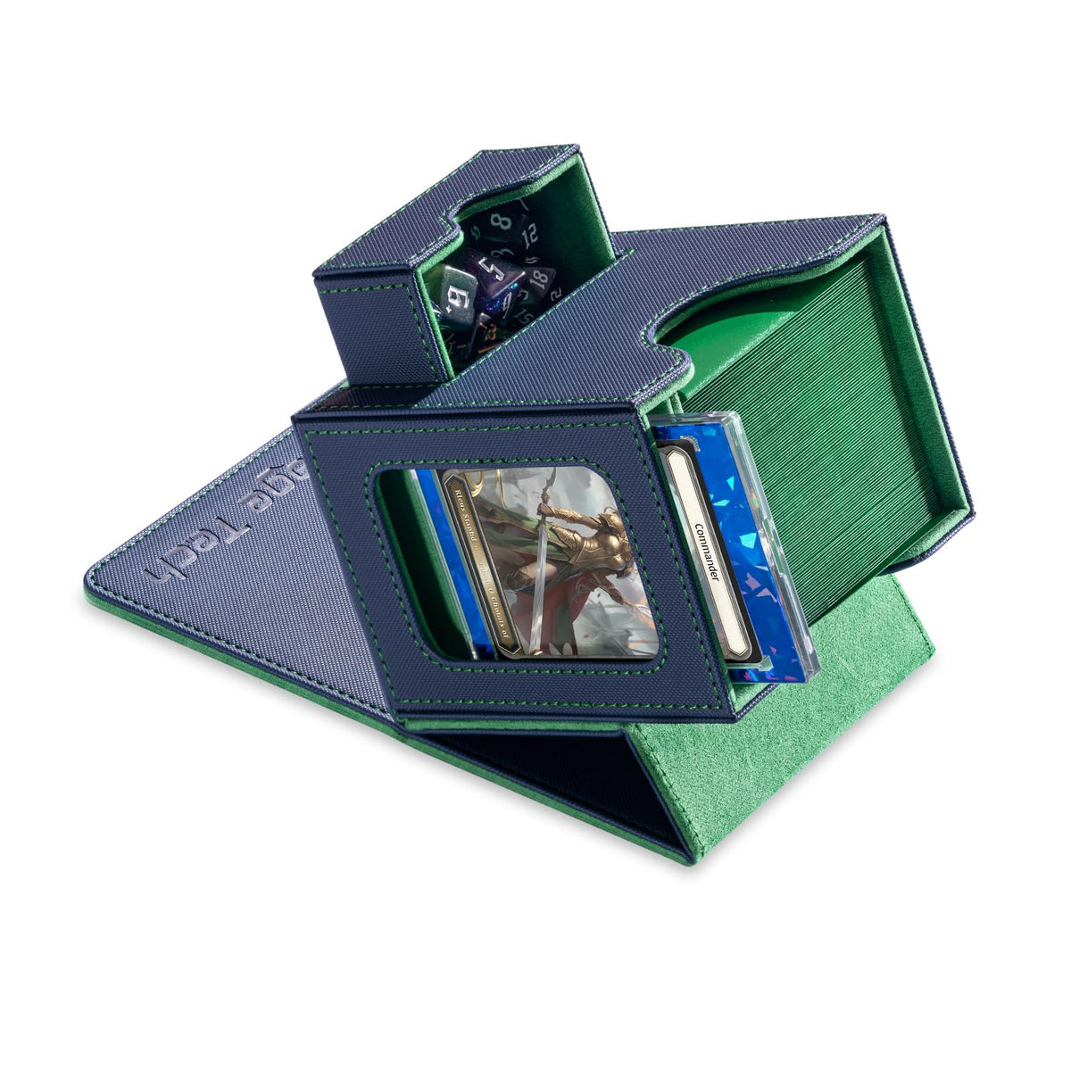 Mage Tech Card Deck Box with commander display slot keeps your commander card showcased and protected.