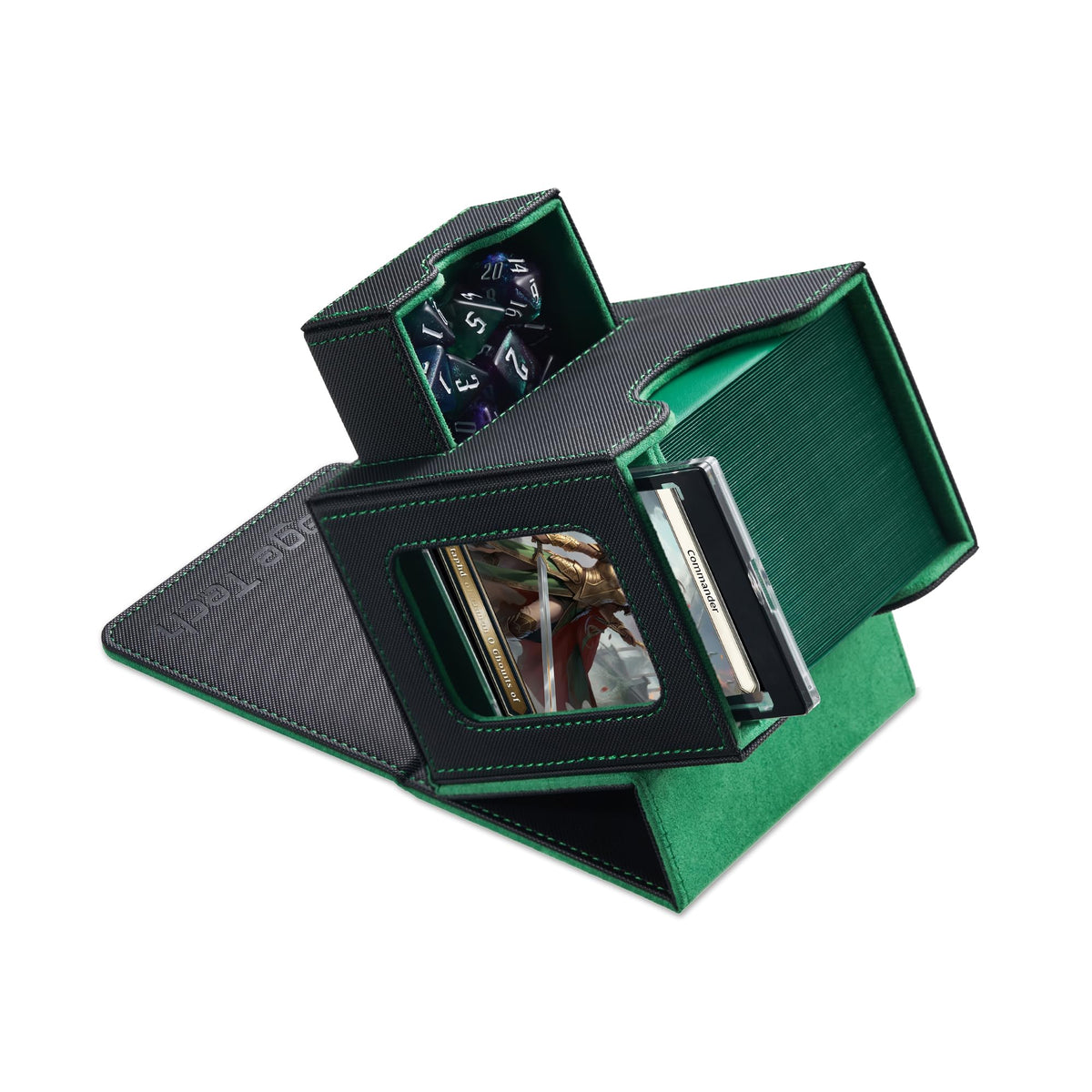 Mage Tech Card Deck Box with commander slot display for quick, organized setup.