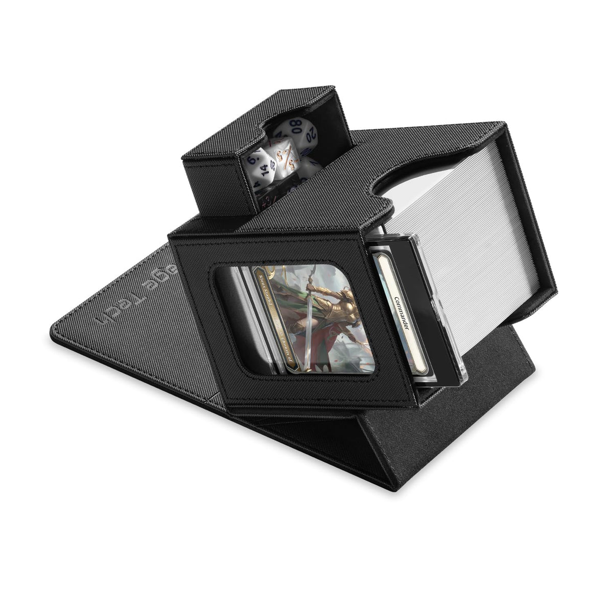 Mage Tech Card Deck Box commander slot display for quick commander view during games.