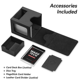 Mage Tech box supports 100 double-sleeved cards and keeps sleeves organized.