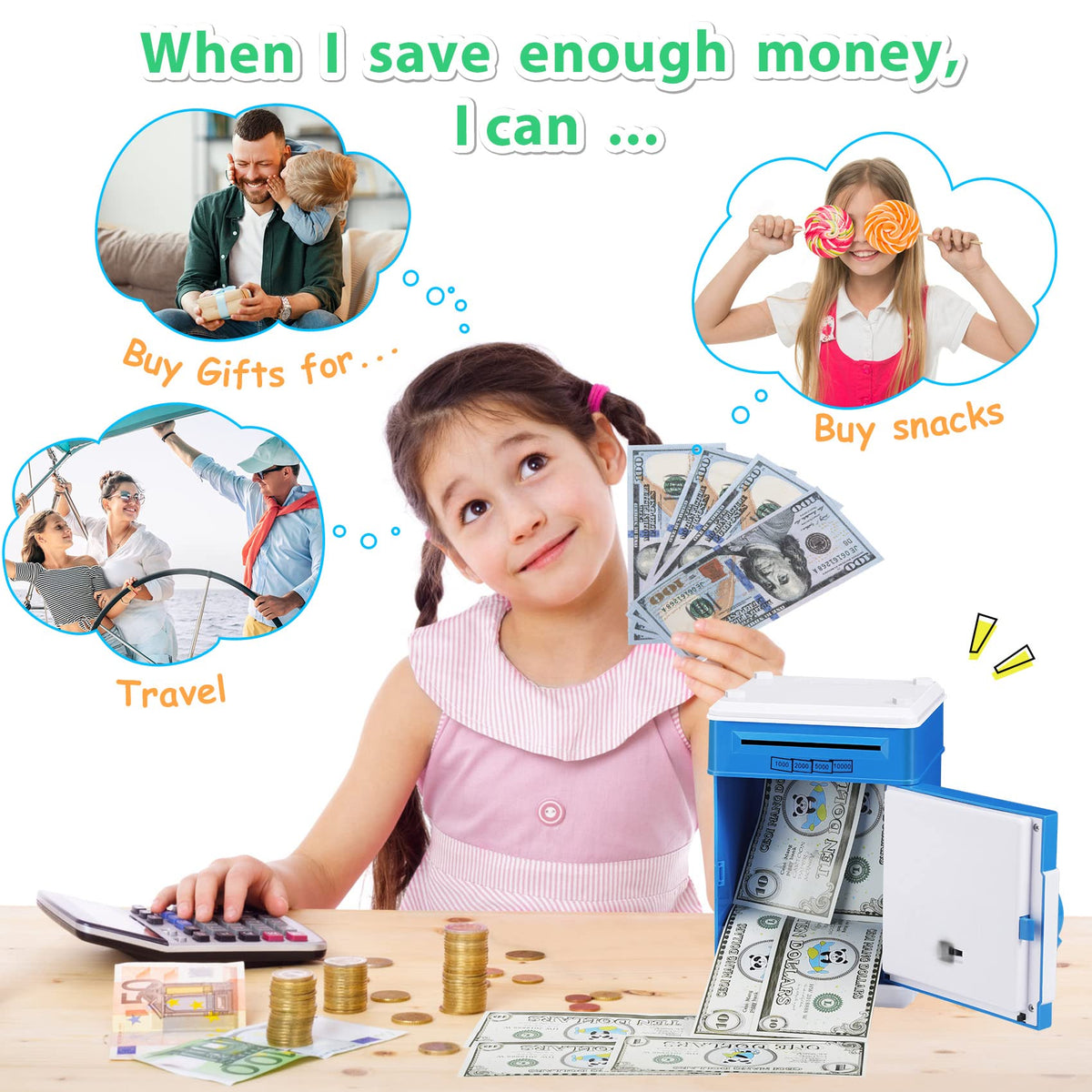 MAGIBX piggy bank coin capacity up to 600 coins for larger savings