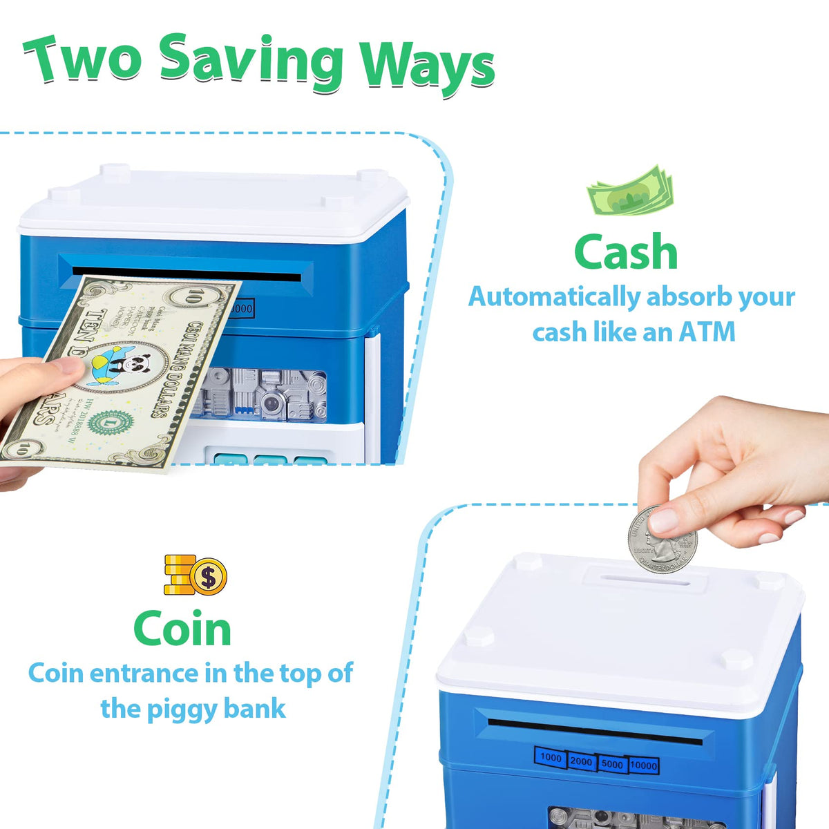 MAGIBX piggy bank password panel highlights four digit code and reset option
