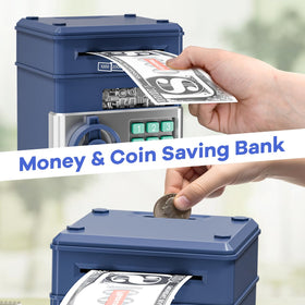 MAGIBX piggy bank toy coin and banknotes storage capacity shown