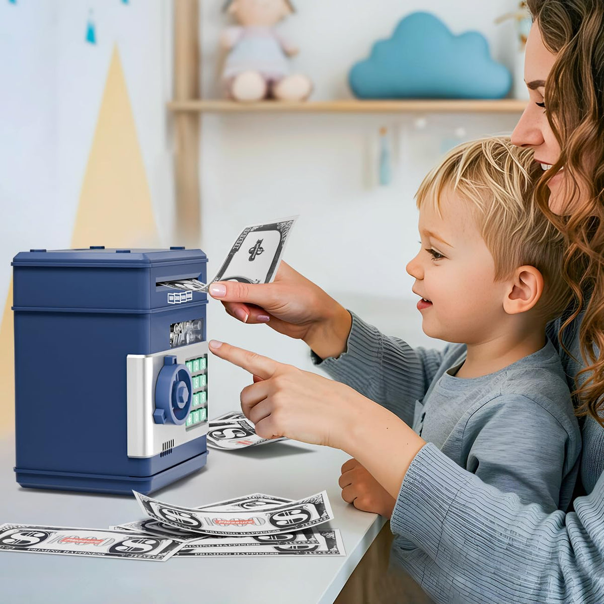 MAGIBX piggy bank toy door opening mechanism for easy use