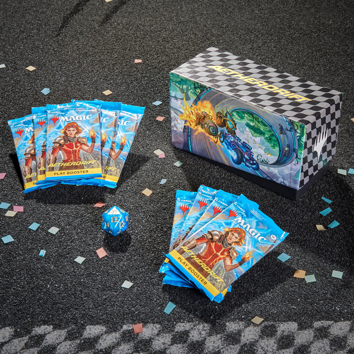Magic: The Gathering Aetherdrift Bundle land cards expand mana options for diverse builds.