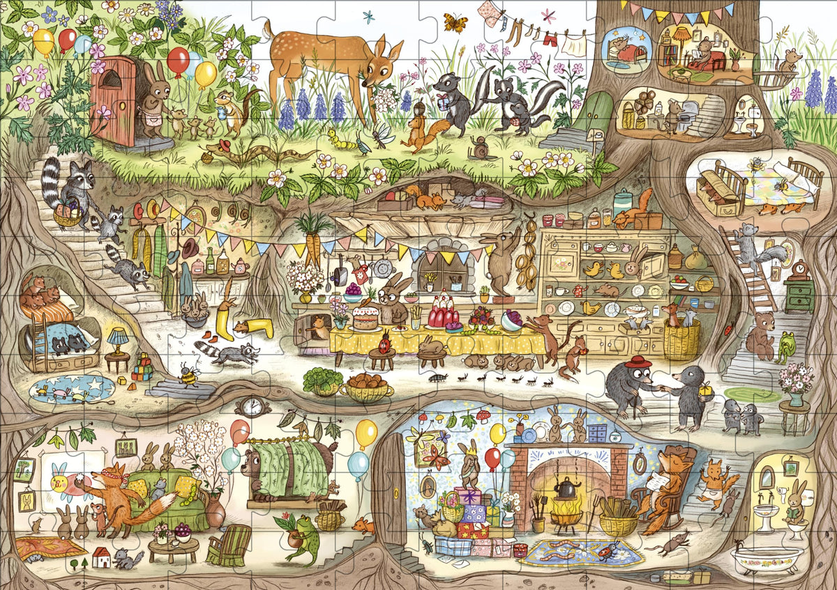 Magic Cat 100-piece woodland puzzle in a zero-plastic giftable format.