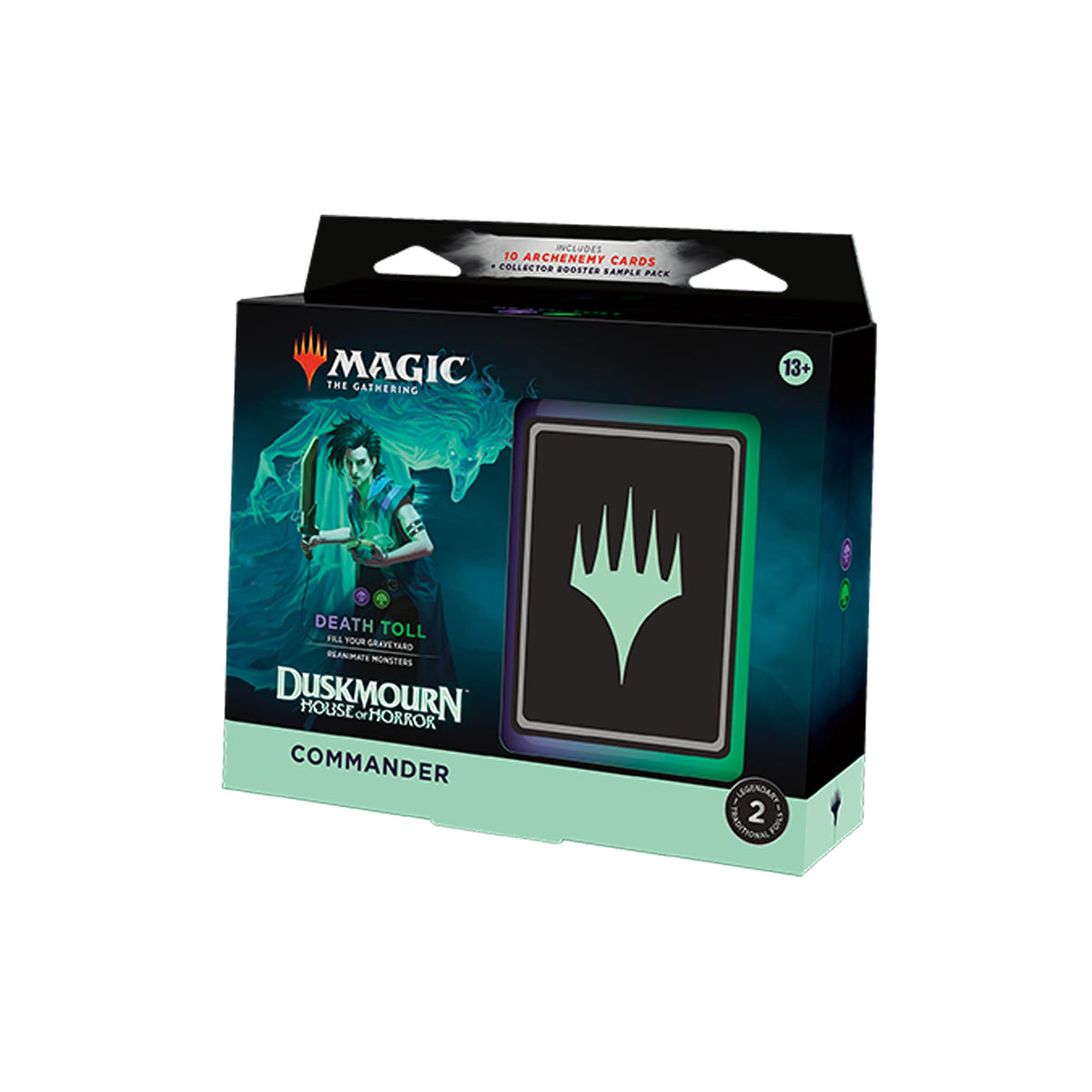 Magic: The Gathering Duskmourn Death Toll deck with borderless commanders highlighting graveyard resilience for strategic play