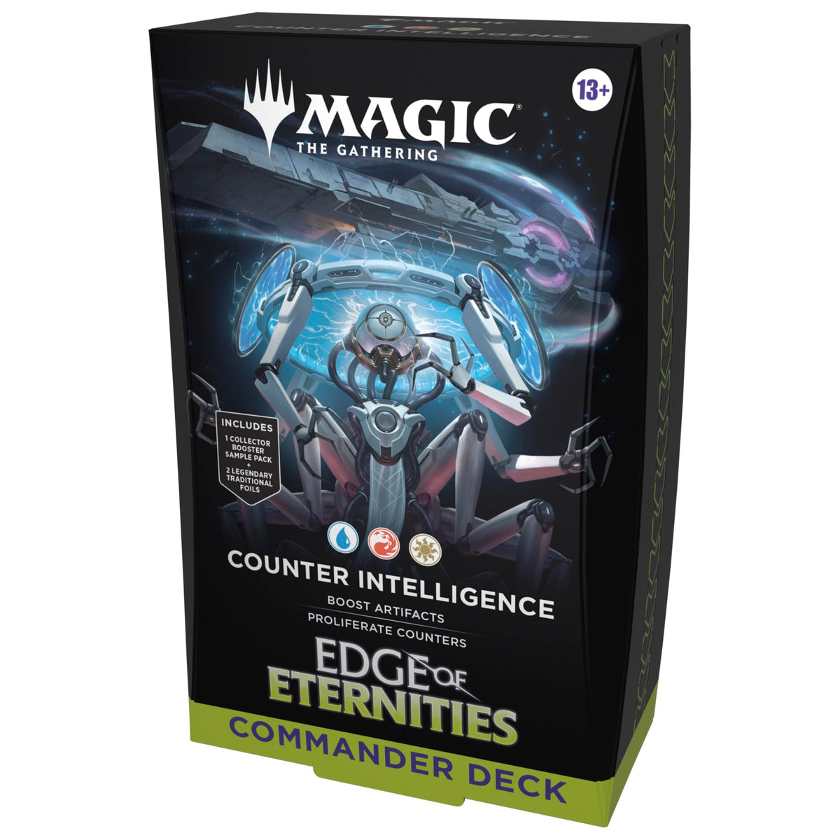 Magic: The Gathering Edge of Eternities deck front view with two foil borderless commanders.