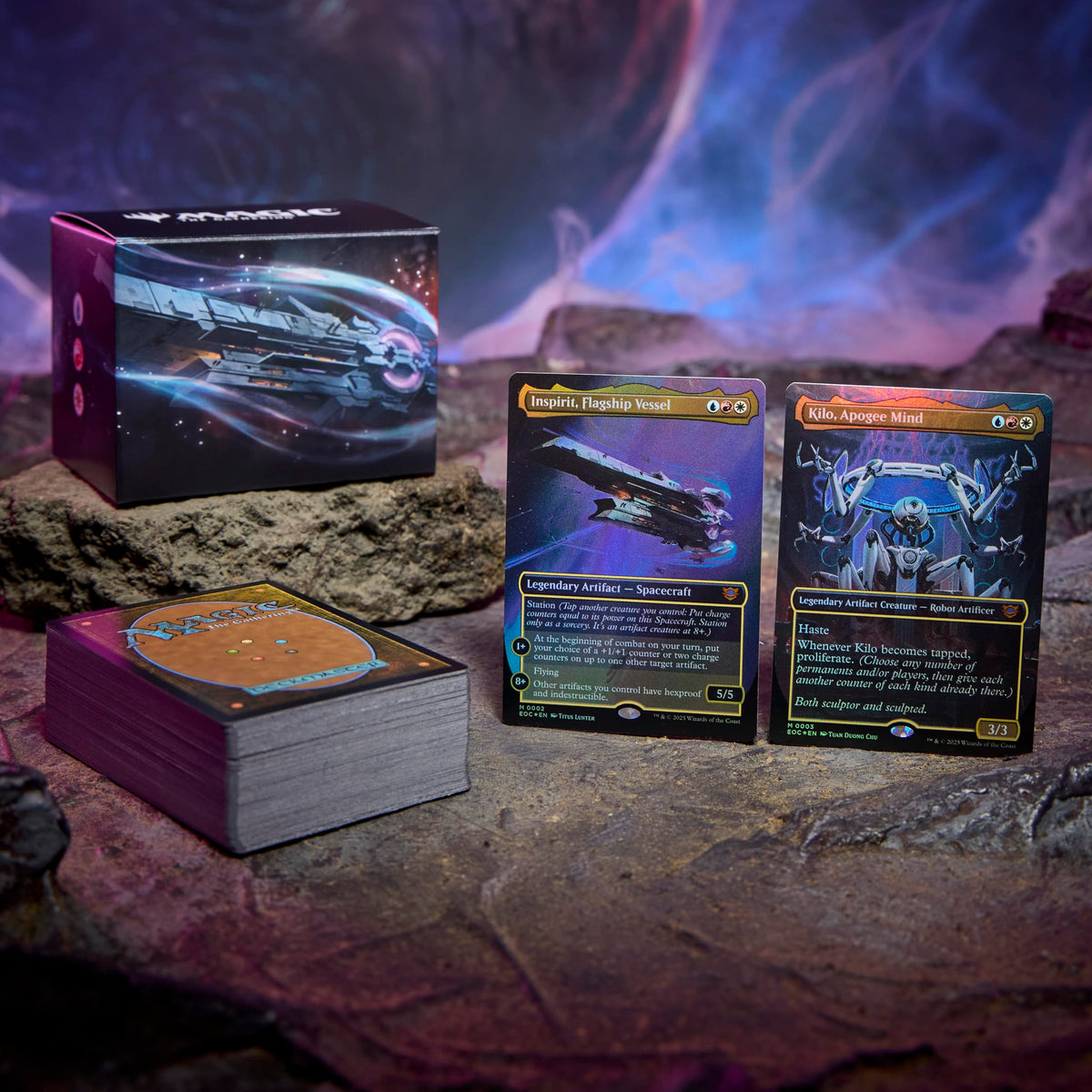 Magic Edge of Eternities foil borderless commanders shine in high-detail card art.