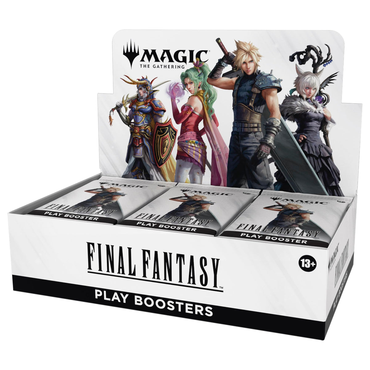Magic: The Gathering FINAL FANTASY Play Booster Box cover features iconic characters for fans.