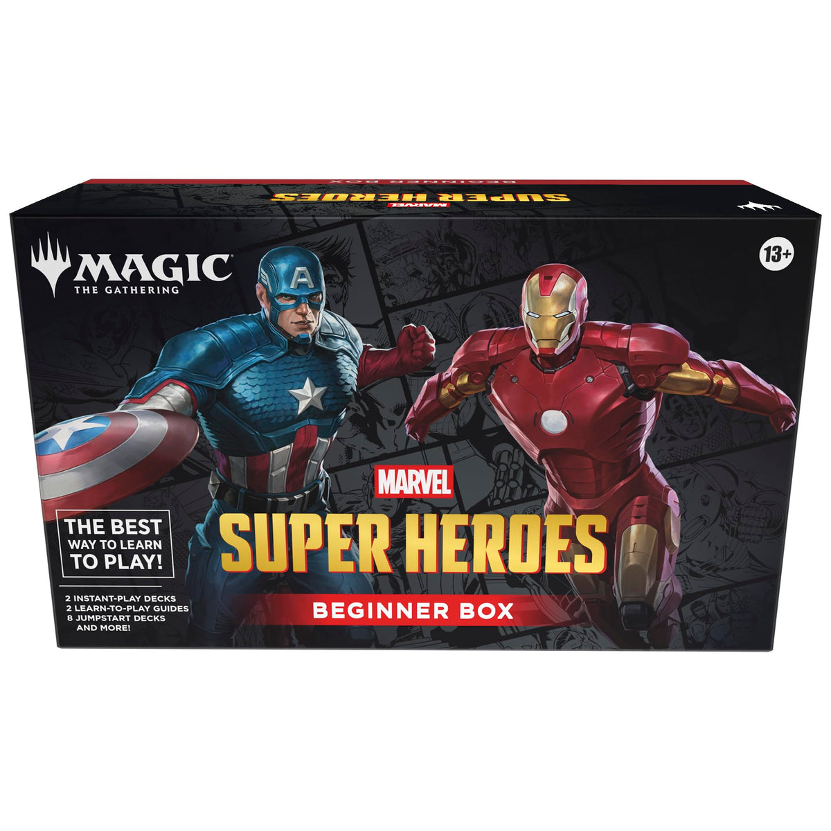 Magic: The Gathering Marvel Beginner Box cover featuring Captain America and Iron Man, ideal starter kit.