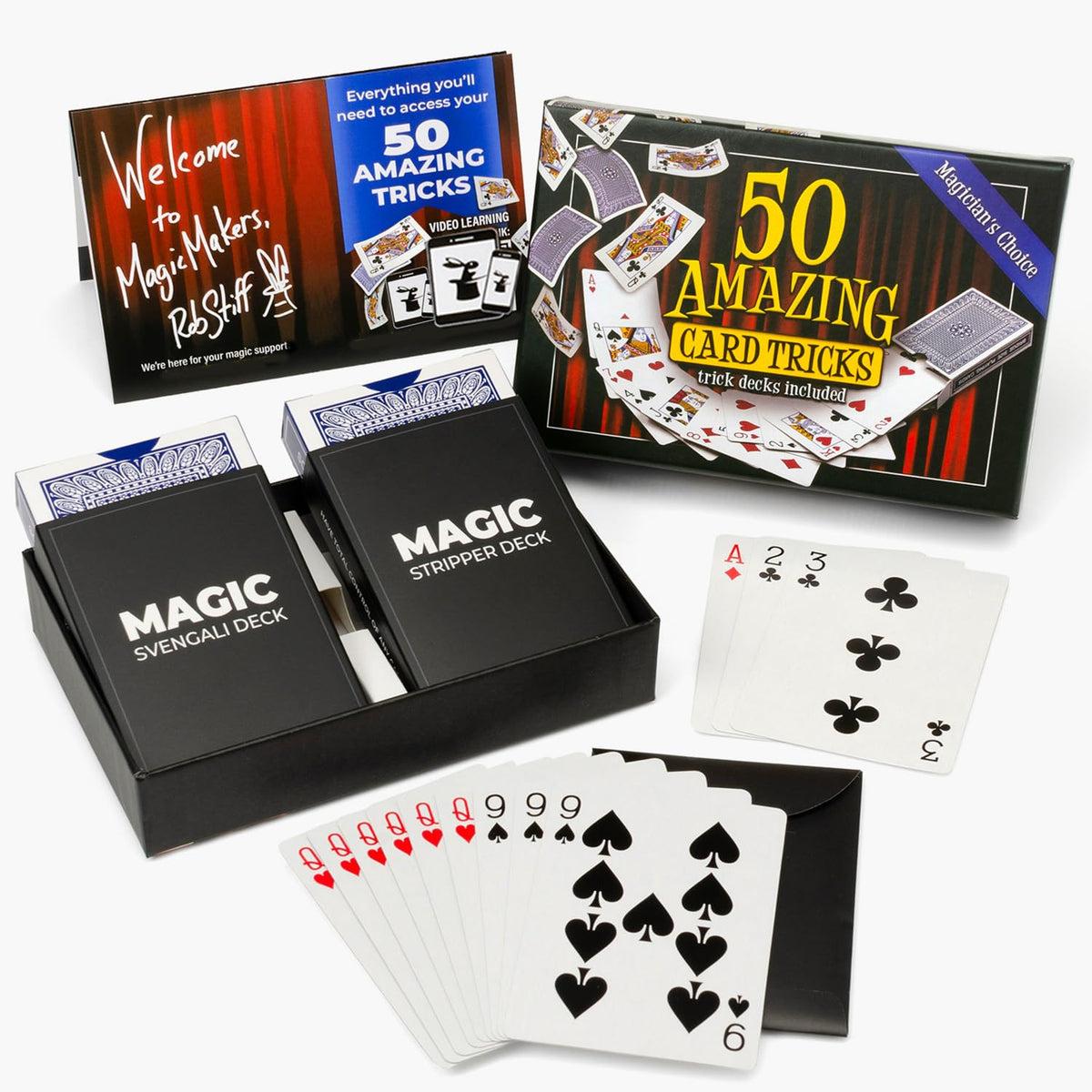 Magic Makers 50-card tricks kit cover with colorful cards for all ages