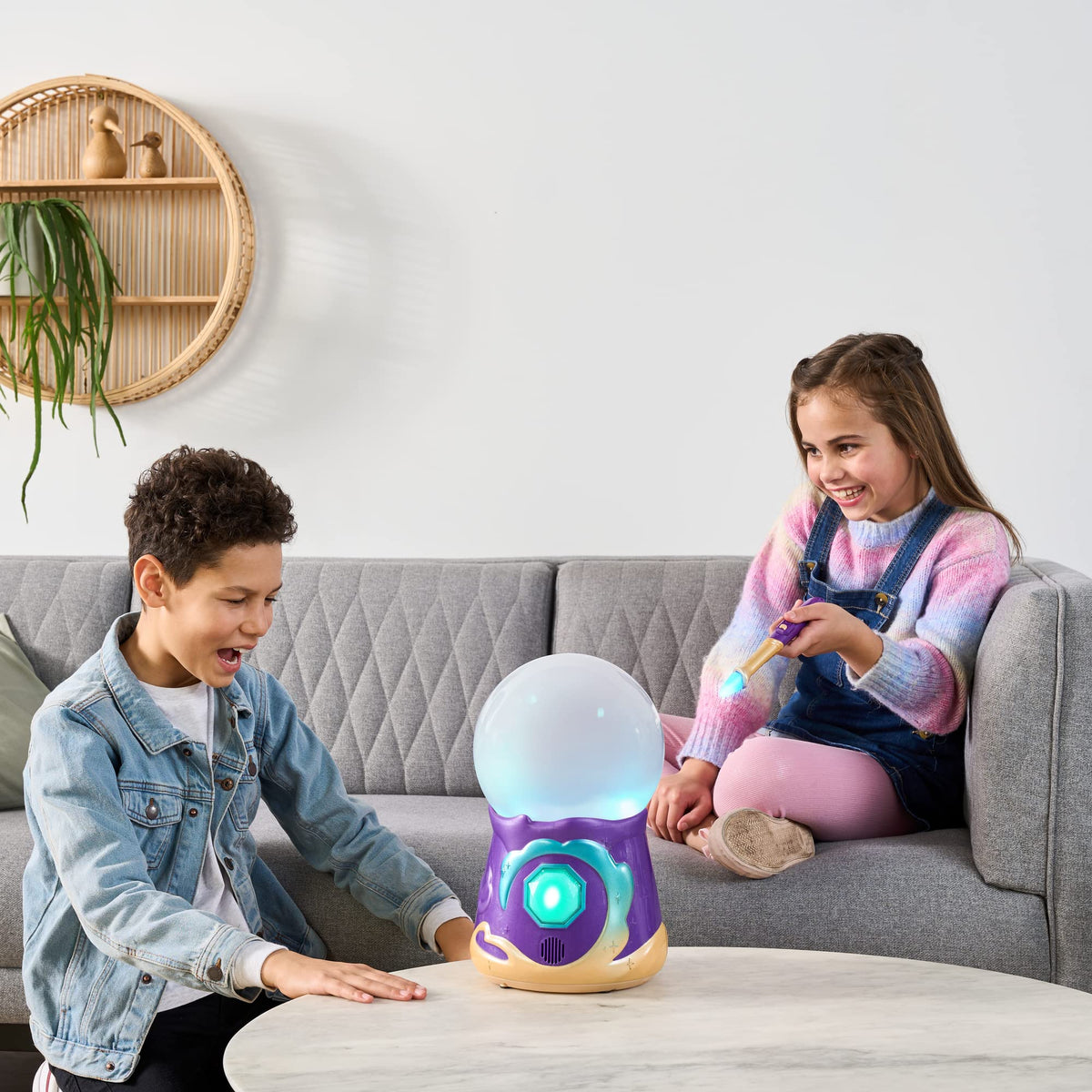 Magic Mixies mist reveal as plush Mixie appears from the crystal ball