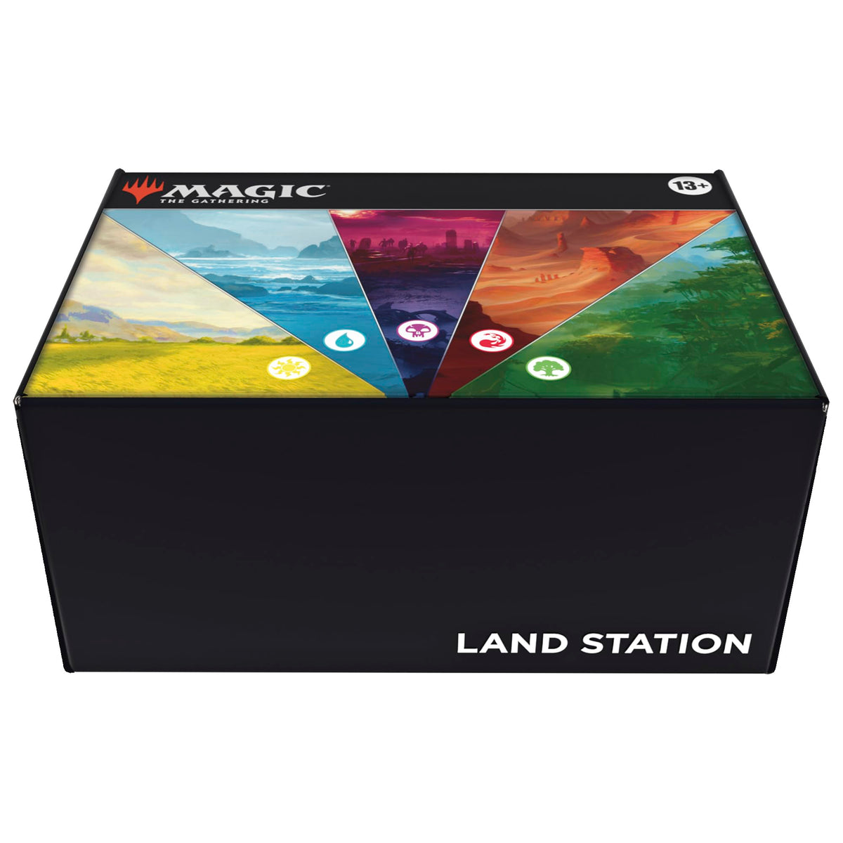 Magic MTG 2025 Land Station box with 400 basic lands ready for storage.