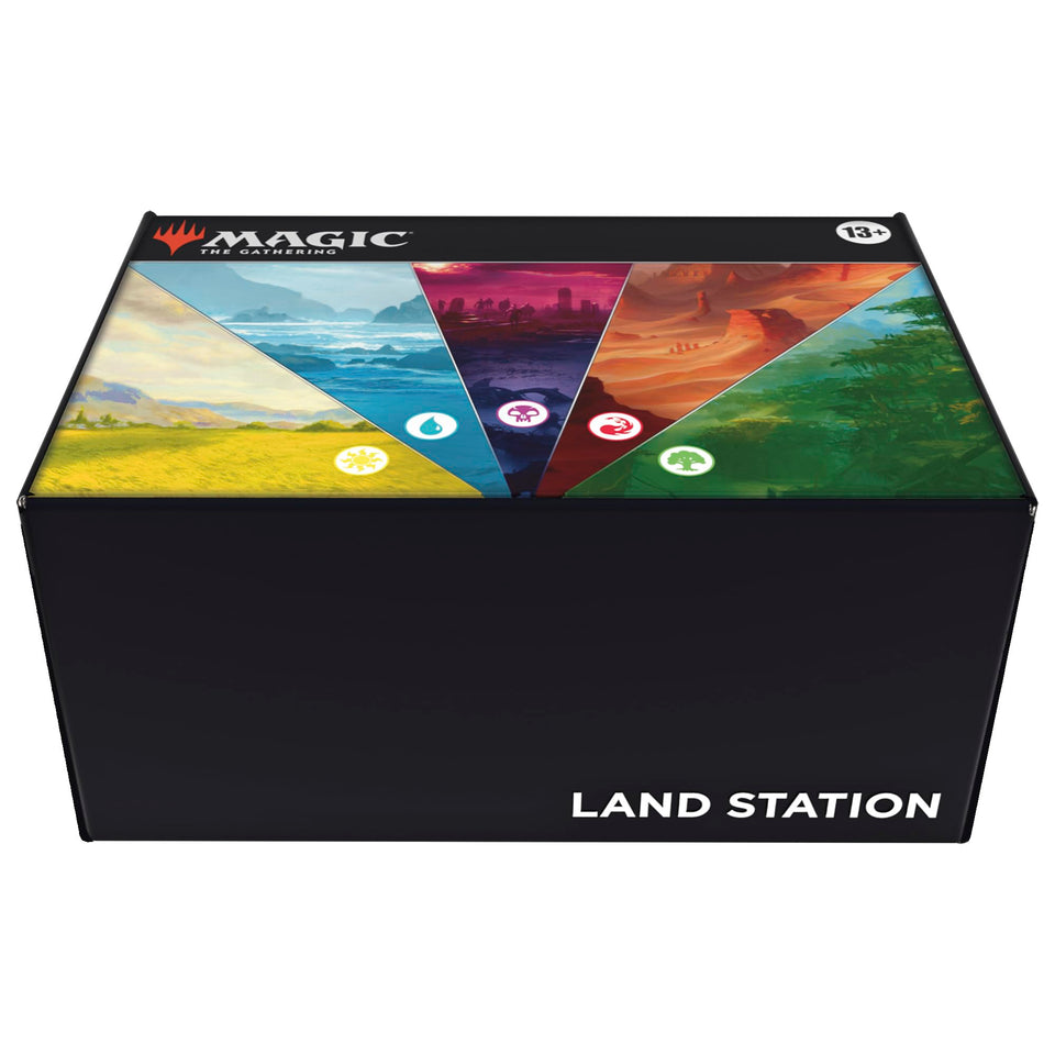 Magic MTG 2025 Land Station box with 400 basic lands ready for storage.