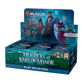 Magic: The Gathering Murders Karlov Manor box cover invites collectors to preview the mystery theme.