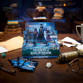 Magic: The Gathering Murders Karlov Manor play booster front highlights dynamic pack design.