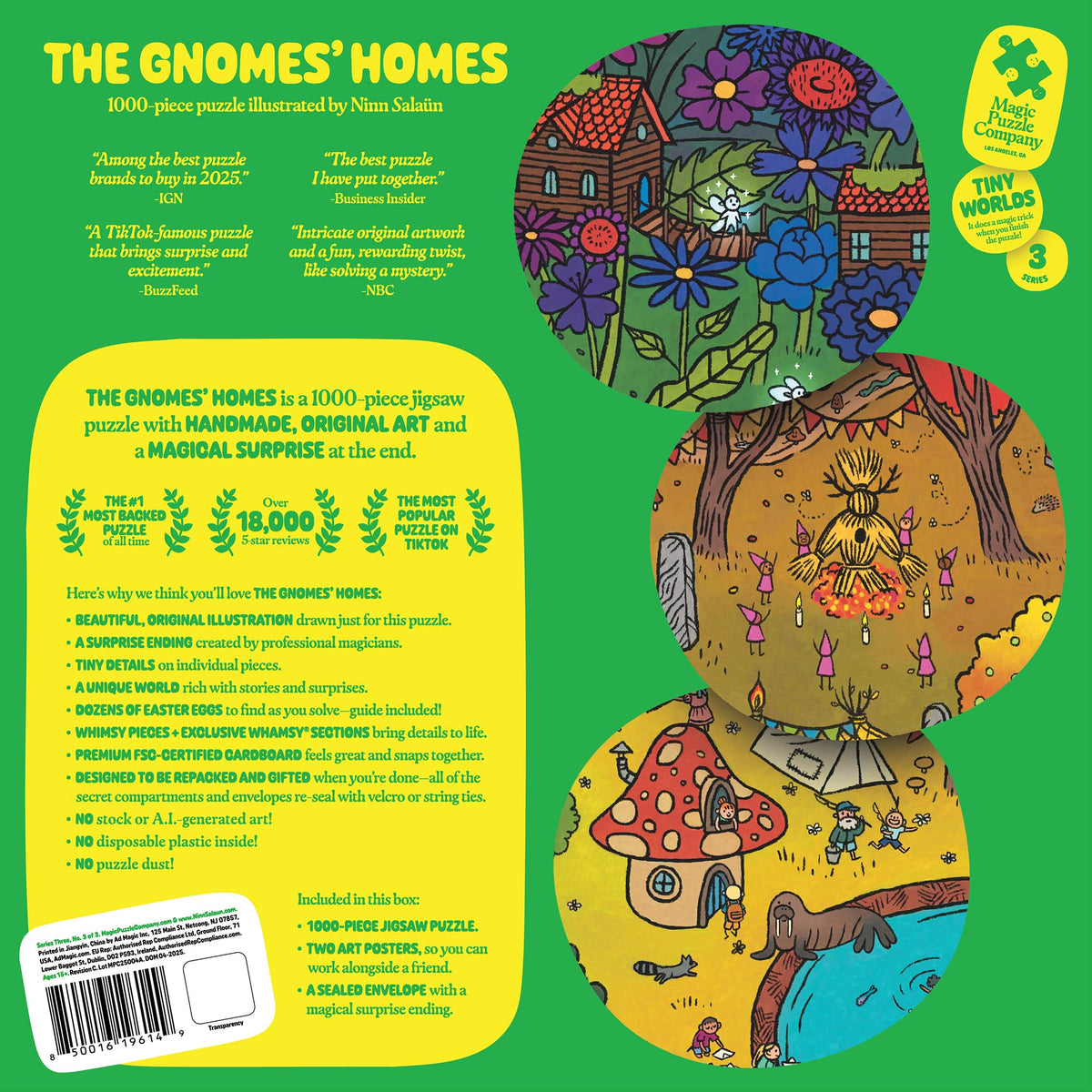 Magic Puzzle Company Gnomes' Homes detailed artwork reveals tiny Easter eggs for discovery.