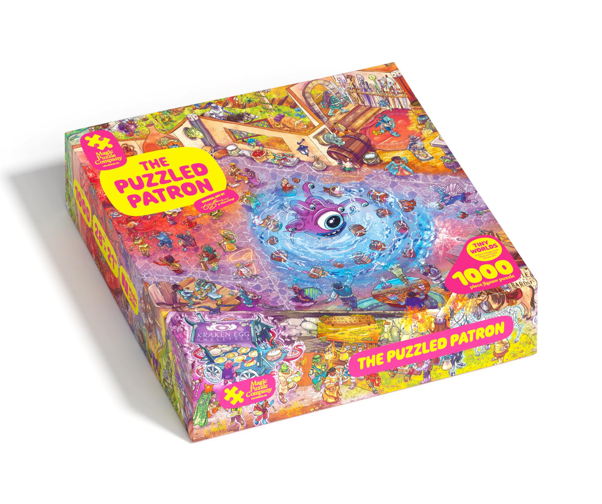 Magic Puzzle Company The Puzzled Patron front cover invites immersive solving