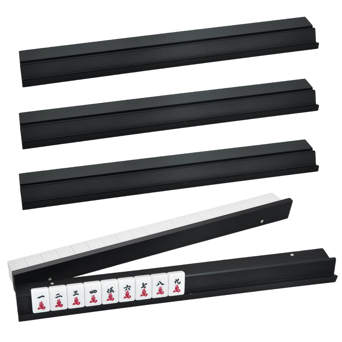 Magic Sewing Machine mahjong racks in natural wood finish for elegant game nights.