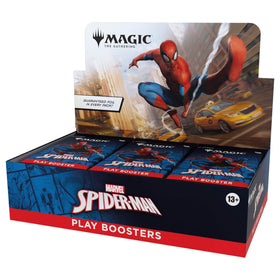 Magic The Gathering Spider-Man Play Booster Box cover with dynamic Spider-Verse art