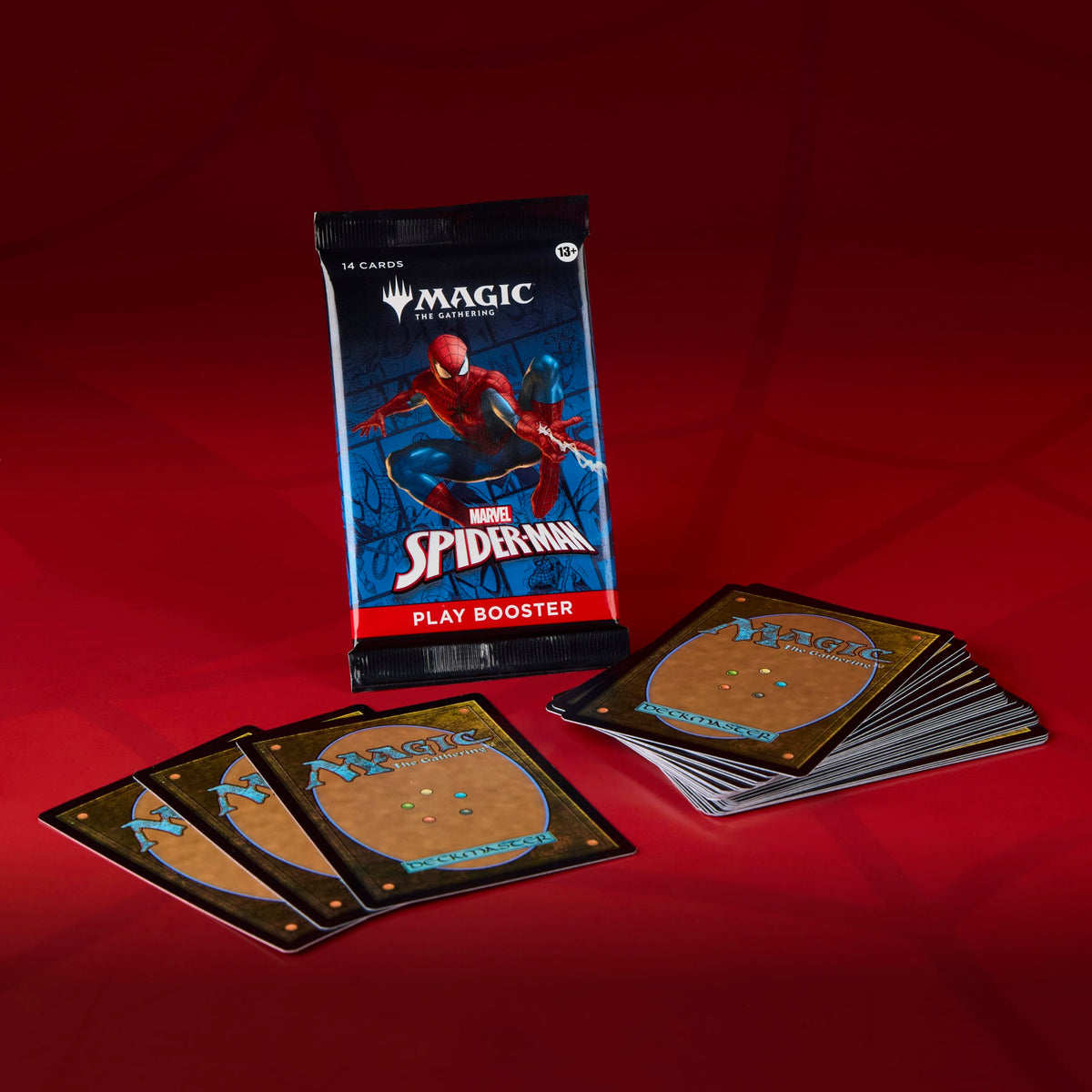 Magic The Gathering Spider-Man Play Booster foil card example highlights rare foil option
