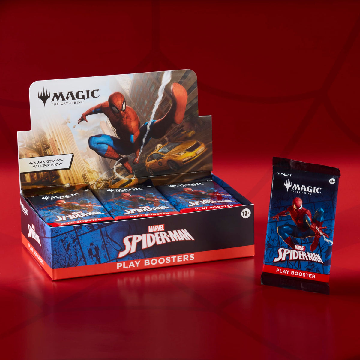 Magic The Gathering Spider-Man Play Booster land foil card hinting at rarity
