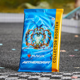 Magic: The Gathering Aetherdrift Collector foil treatments and double-sided token showcase collectibles.