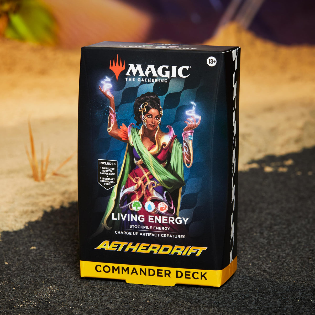 Magic: The Gathering Aetherdrift borderless commander art card with foil shine and collectible appeal