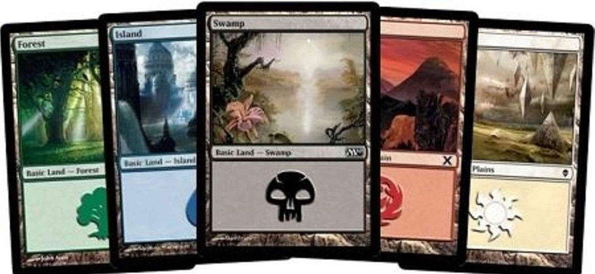 Magic: The Gathering basic lands collection with 100 of each type for quick deck construction