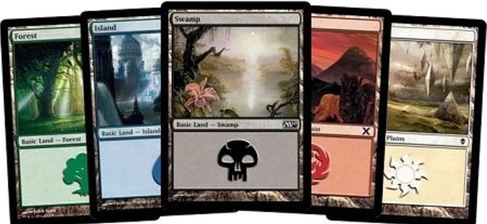 Magic: The Gathering basic lands collection with 100 of each type for quick deck construction