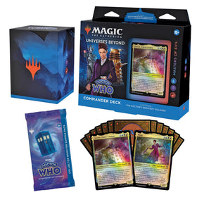 Magic: The Gathering Doctor Who Masters of Evil deck cover with iconic villains for fans.