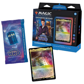Magic: The Gathering Doctor Who Masters of Evil on the table enables multiplayer strategy.