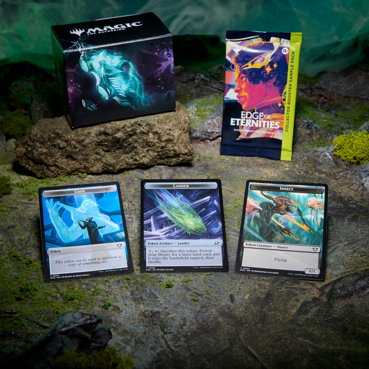 Magic: The Gathering World Shaper tokens and counters ready for setup.