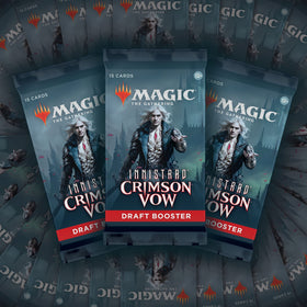 Crimson Vow draft booster contents including 15 cards and a land per booster