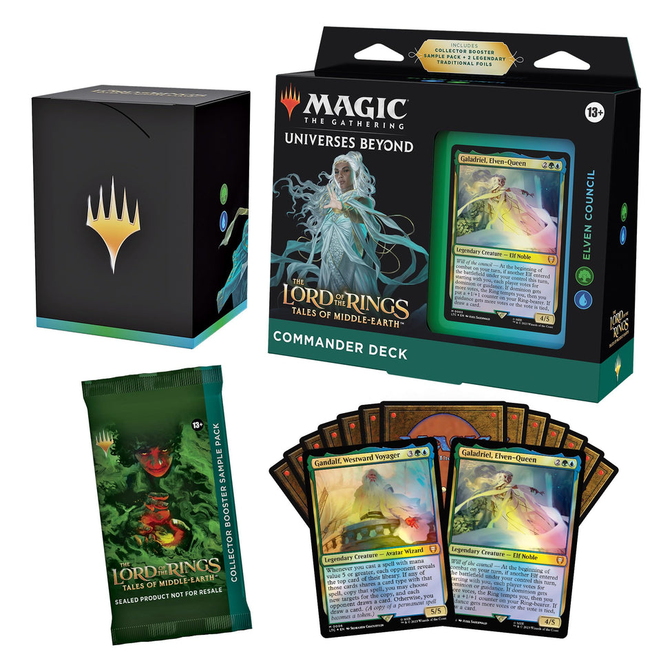 Magic: The Gathering LOTR Elven Council deck box ready for play.