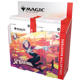 Magic: The Gathering Marvel Spider-Man Collector Booster Box displaying 12 packs for collectors and players