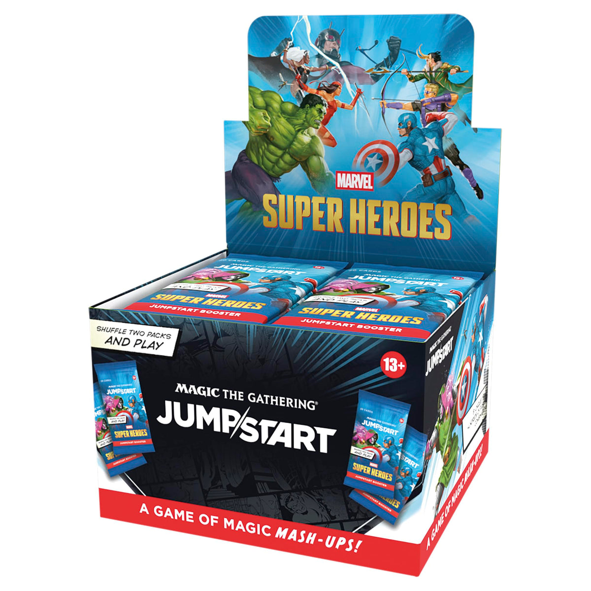 Magic The Gathering Marvel Jumpstart booster box front view for quick two-player battles