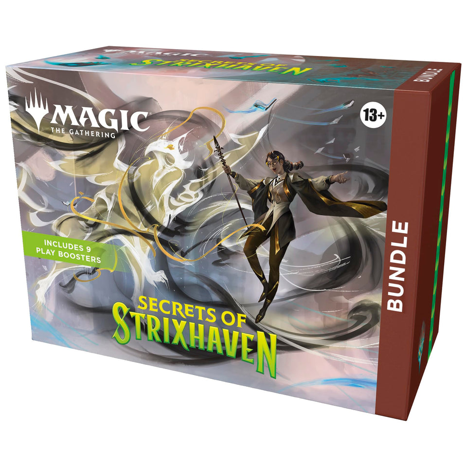 Magic: The Gathering Secrets of Strixhaven bundle cover with exclusive accessories for enhanced gameplay