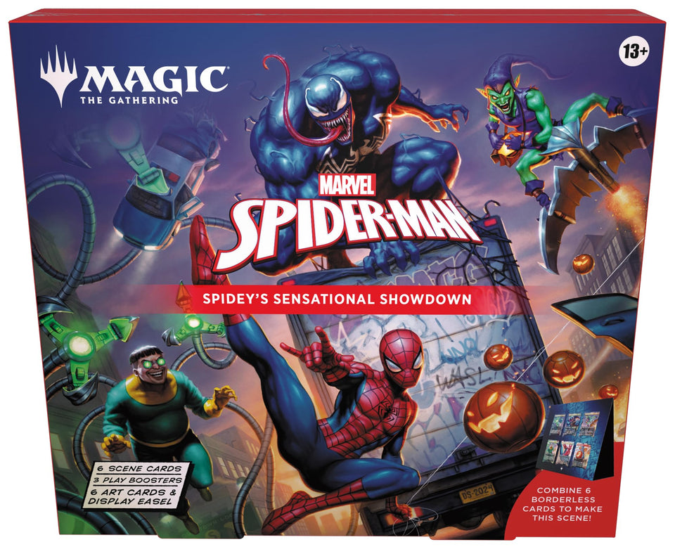Magic: The Gathering Spider-Man Scene Box cover artwork ideal for display and collection.