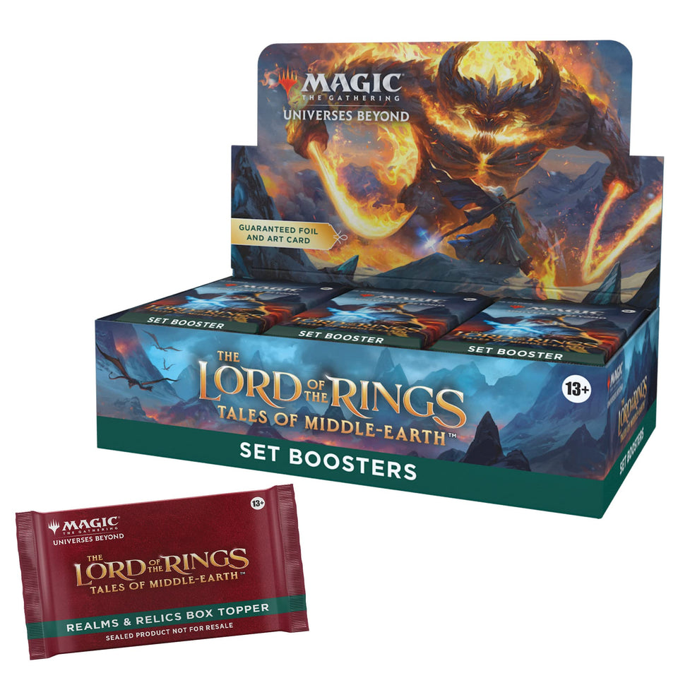 Magic: The Gathering Tales of Middle-earth booster box front display with collectible potential