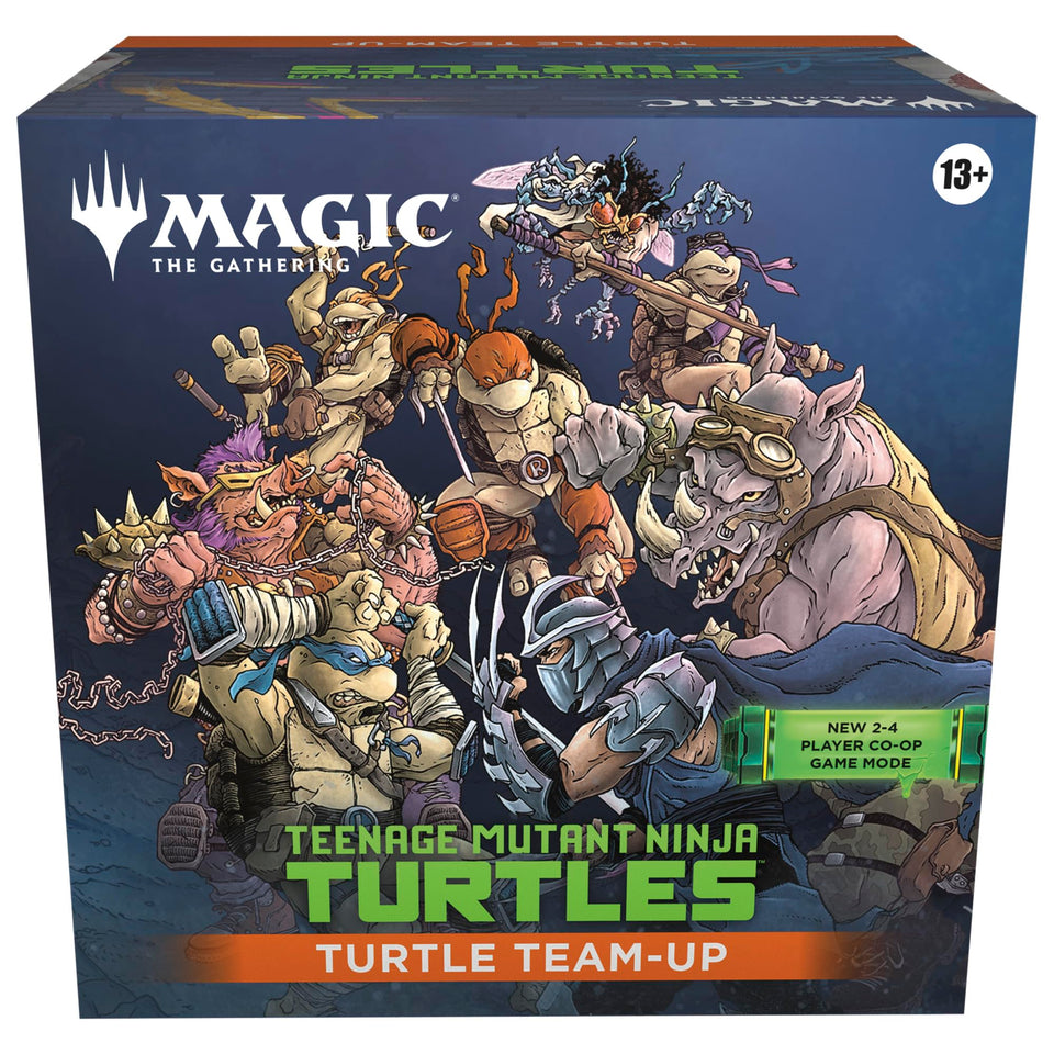 Magic: The Gathering Turtle Team-Up hero decks ready for cooperative play.