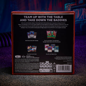 Magic: The Gathering Turtle Team-Up packaging showcases contents and setup ideas.