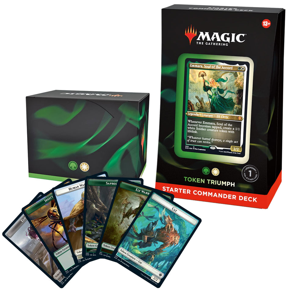Magic: The Gathering Token Triumph Green-White deck front view for quick-start games