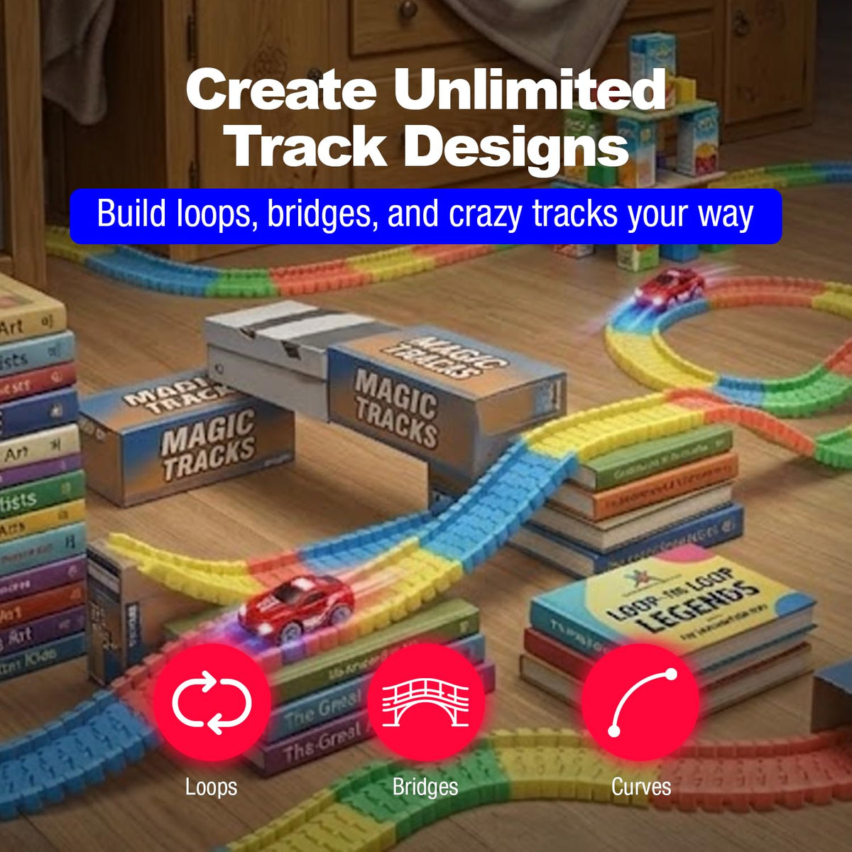 Magic Tracks roll-up storage makes travel and storage easy