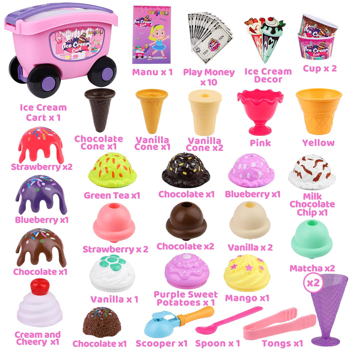 Magic4U ice cream cart cones enable easy flavor stacking during role play