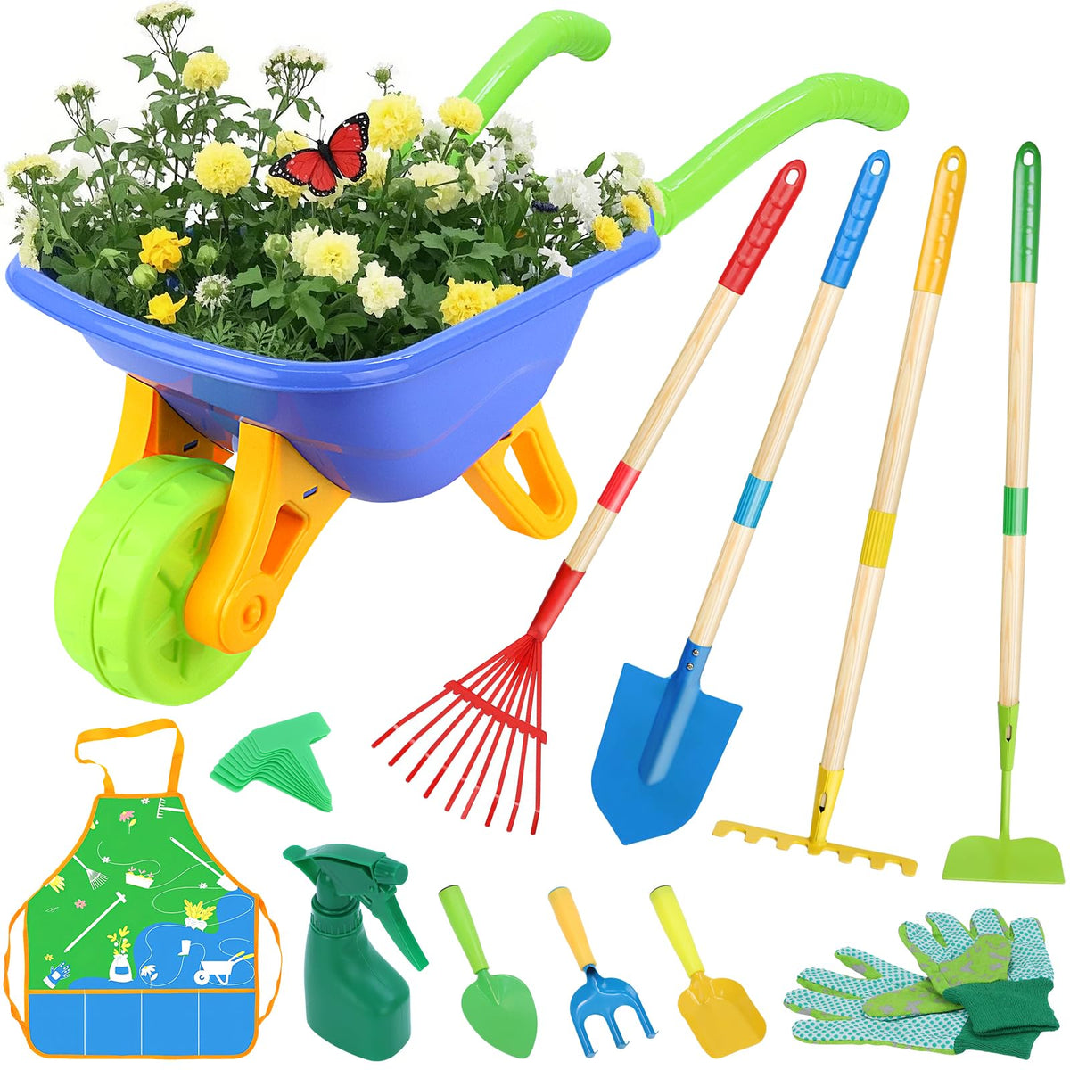Magic4U kids gardening wheelbarrow in use for easy transport of soil