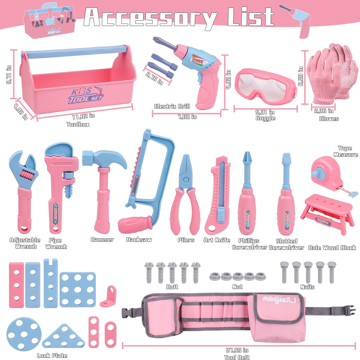 Magic4U kids tool set adjustable wrench and pliers for versatile pretend tasks.