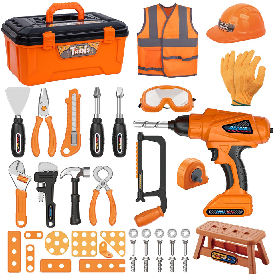 Magic4U kids tool set with toolbox open for imaginative pretend play and easy access.
