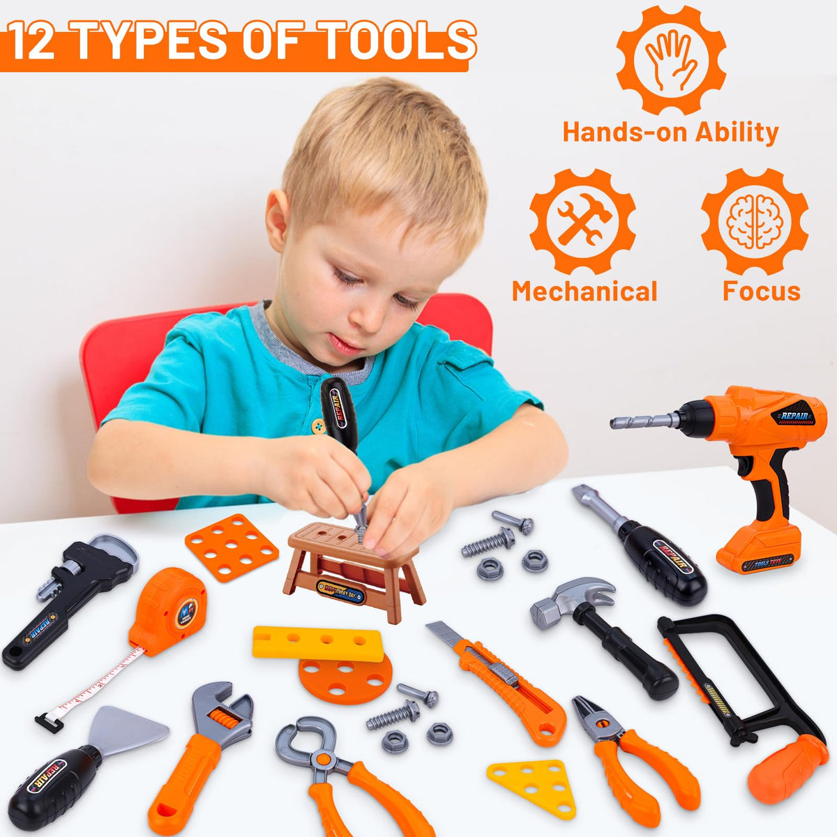 Magic4U goggles and gloves promote protected, focused play during tool tasks.